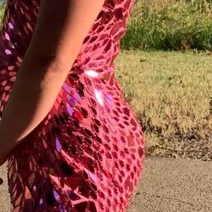 Terry Costa Sherri Hill mirrored pink dress